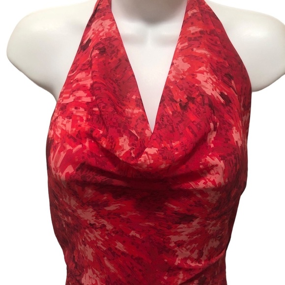 Halston Heritage Chiffon Halter Maxi Dress Sz. 16 Red Draped Neck Cockta… - Picture 7 of 12